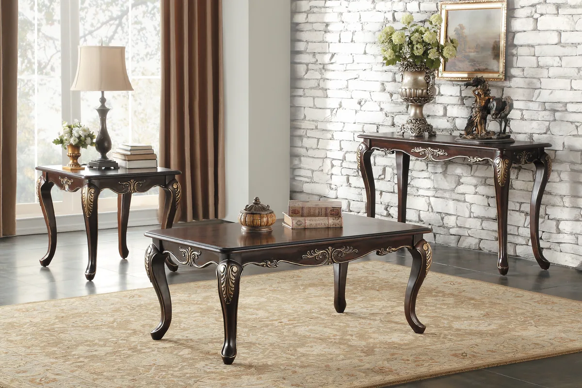 1pc Formal Traditional End Table Dark Cherry Finish with Gold Tipping Elegant — view 4