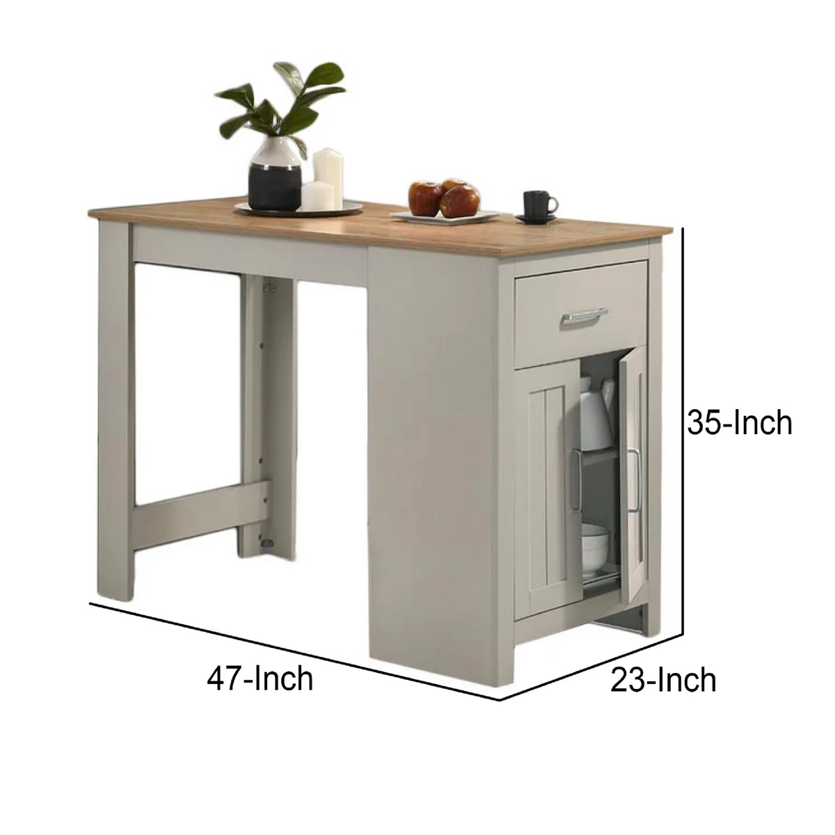 Brown Counter Height Dining Table with Storage Cabinet and Drawer, 47 Inch — view 3