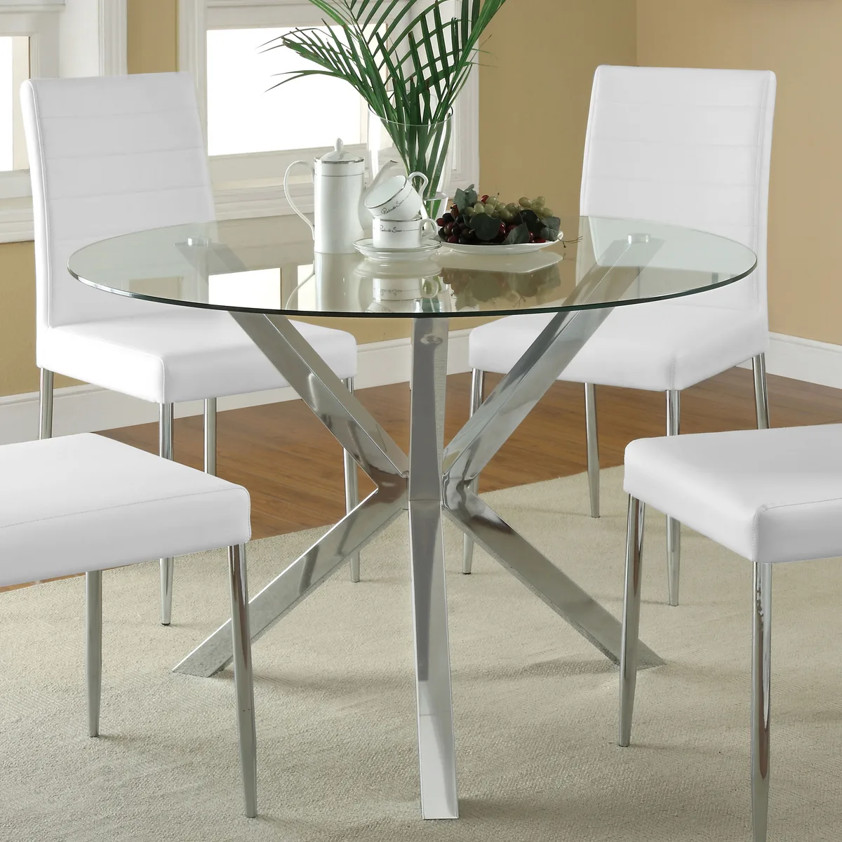 Chrome Round Dining Table, 41 Inch Glass Top, Contemporary Seats 4 — view 1