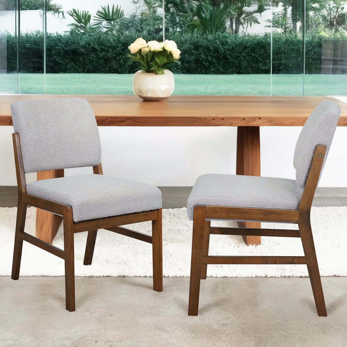 Caldwell Dining Chair Set of 2 - Light Grey Boucle — view 1