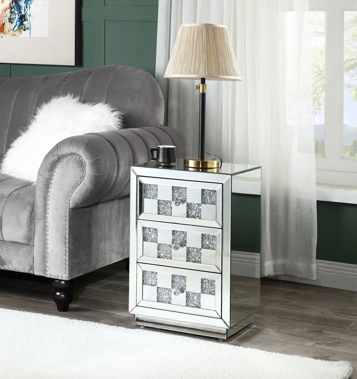 Noralie Mirrored Accent Table with Faux Diamonds — view 1