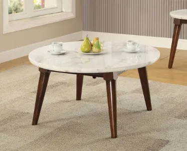 Gasha White Marble Top Coffee Table with Walnut Legs — view 1