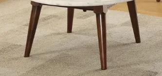 Gasha White Marble Top Coffee Table with Walnut Legs — view 4