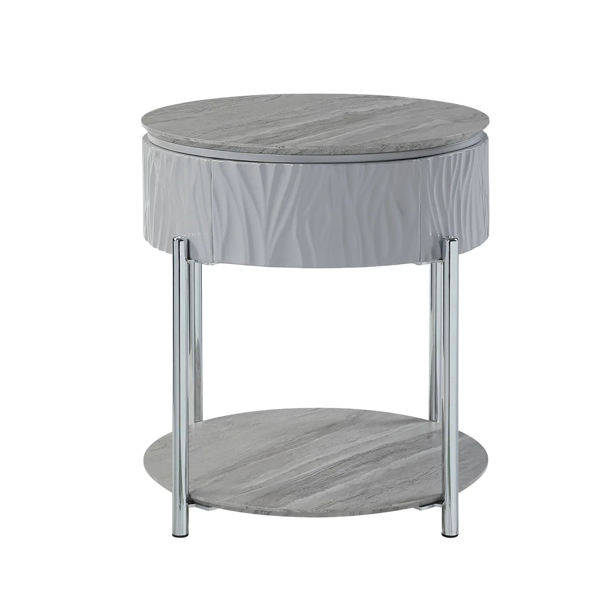 Acme Yukino Gray High Gloss & Chrome Finish End Table — view 1