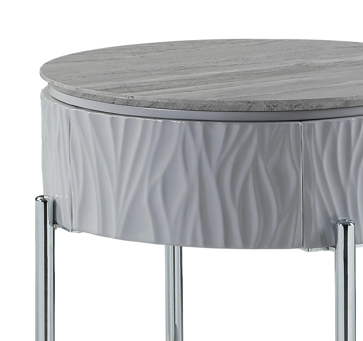 Acme Yukino Gray High Gloss & Chrome Finish End Table — view 2