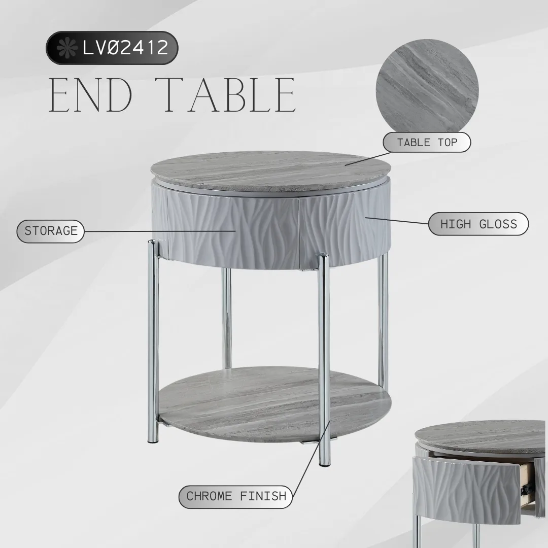 Acme Yukino Gray High Gloss & Chrome Finish End Table — view 4