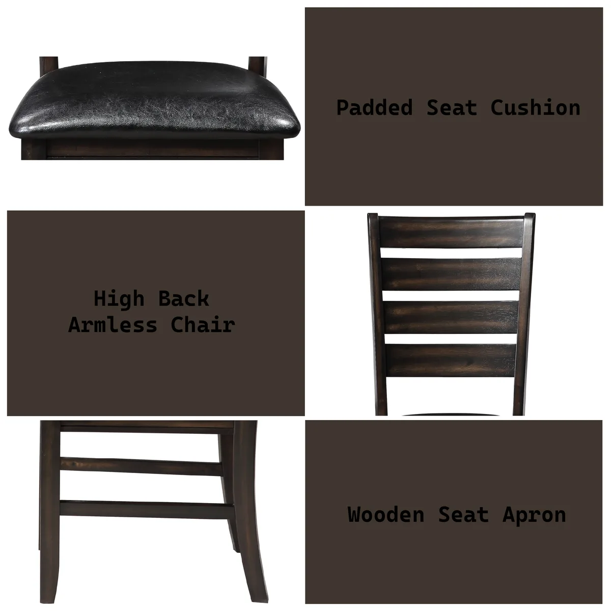 Urbana Black Synthetic Leather & Espresso Finish Side Chair (Set of 2) — view 3