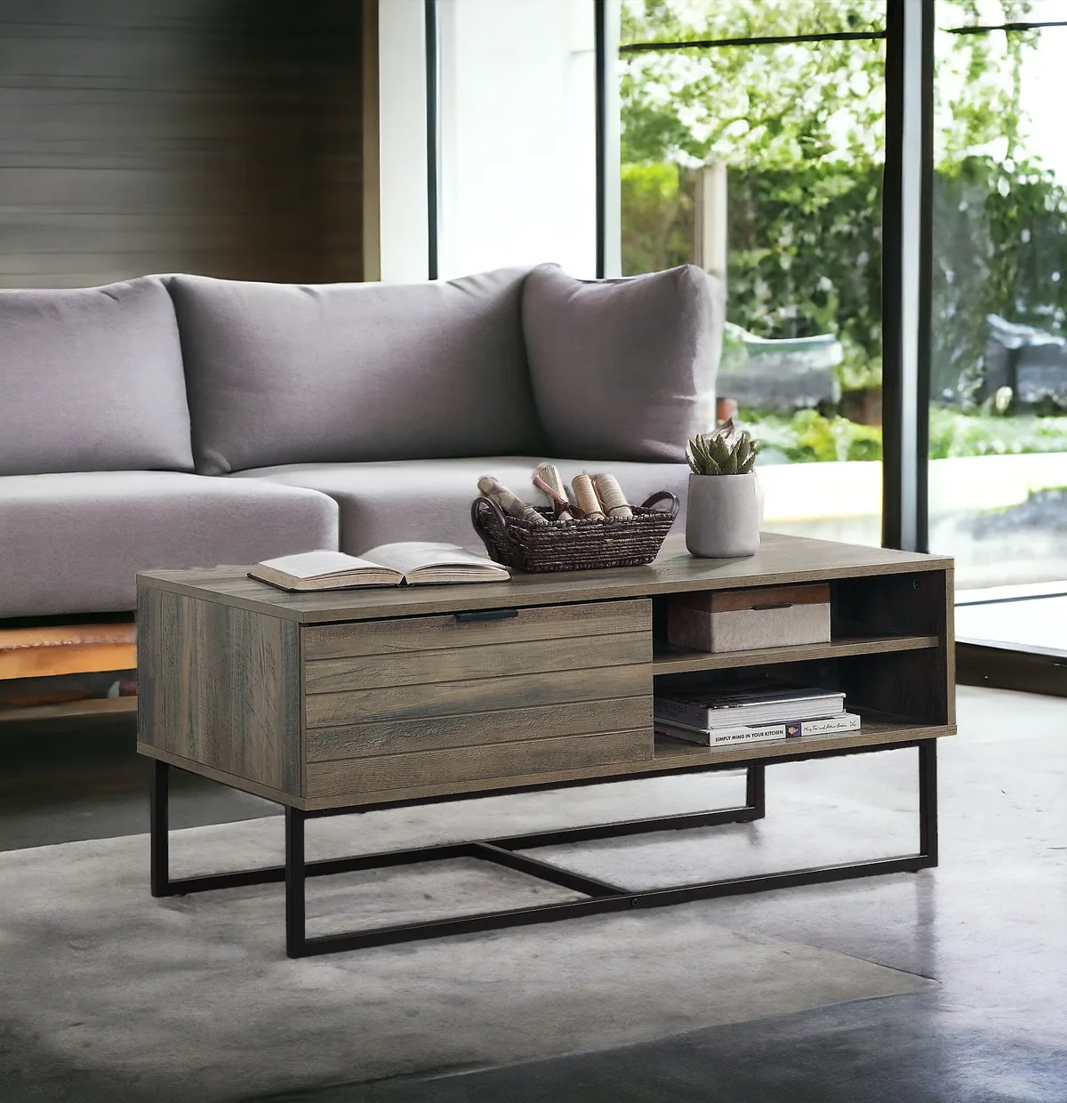 Homare Rustic Oak & Black Finish Coffee Table — view 4