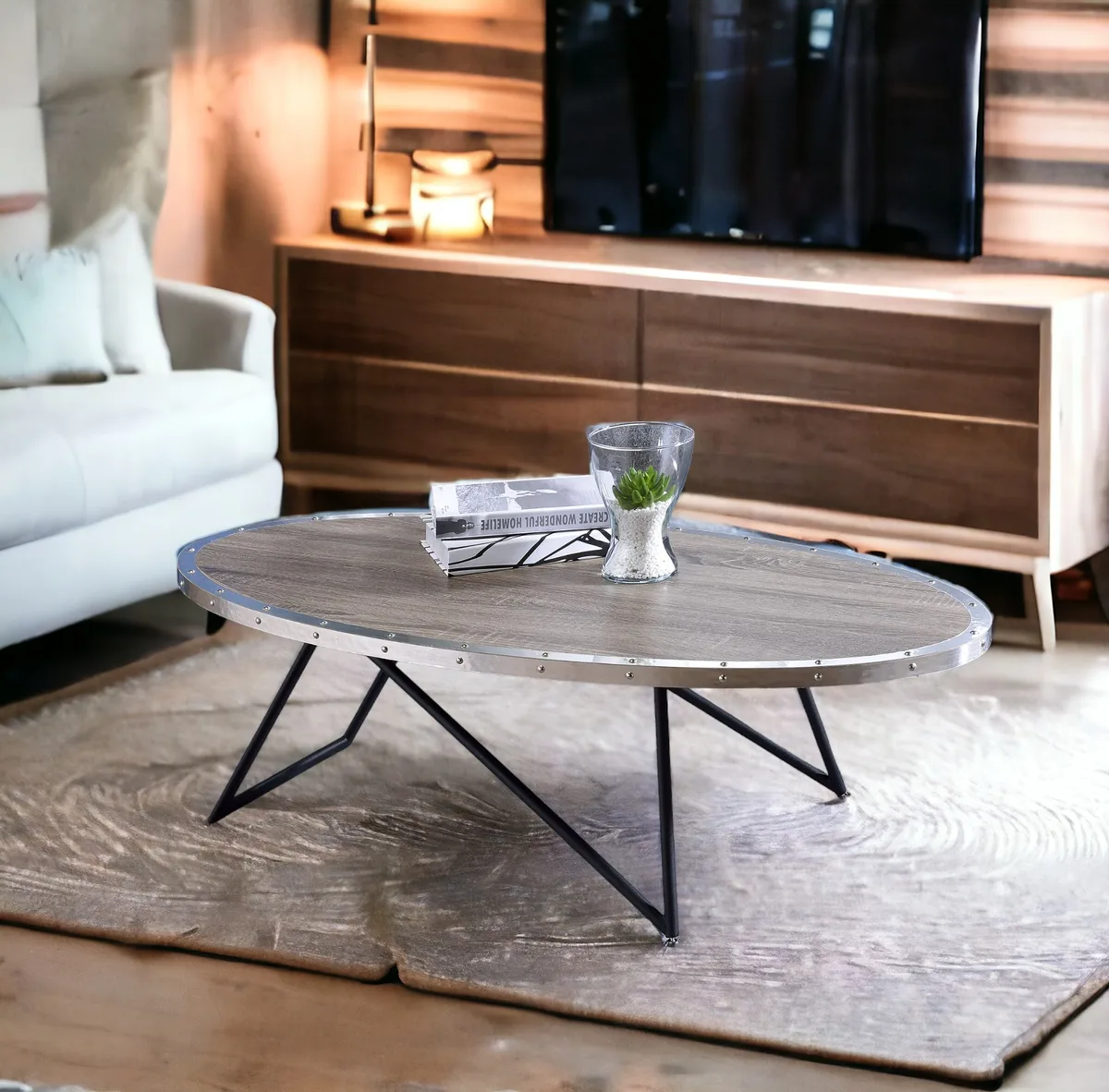 Acme Allis Weathered Gray Oak & Metal Finish Coffee Table — view 1