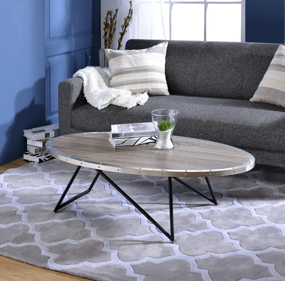 Acme Allis Weathered Gray Oak & Metal Finish Coffee Table — view 3