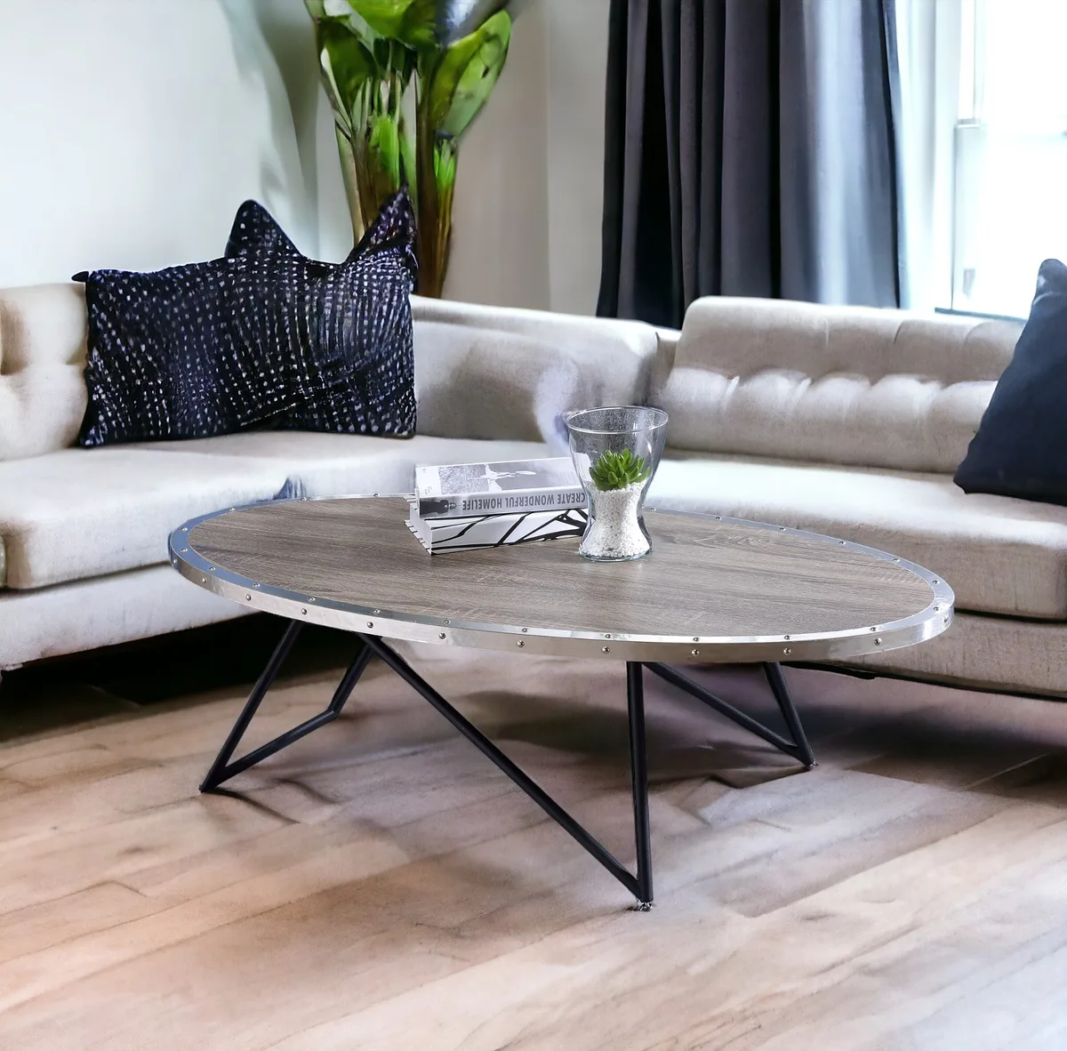 Acme Allis Weathered Gray Oak & Metal Finish Coffee Table — view 4