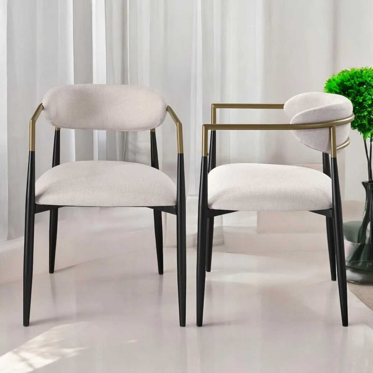 Acme Jaramillo Beige Linen & Black Finish Side Chair (Set of 2) — view 2