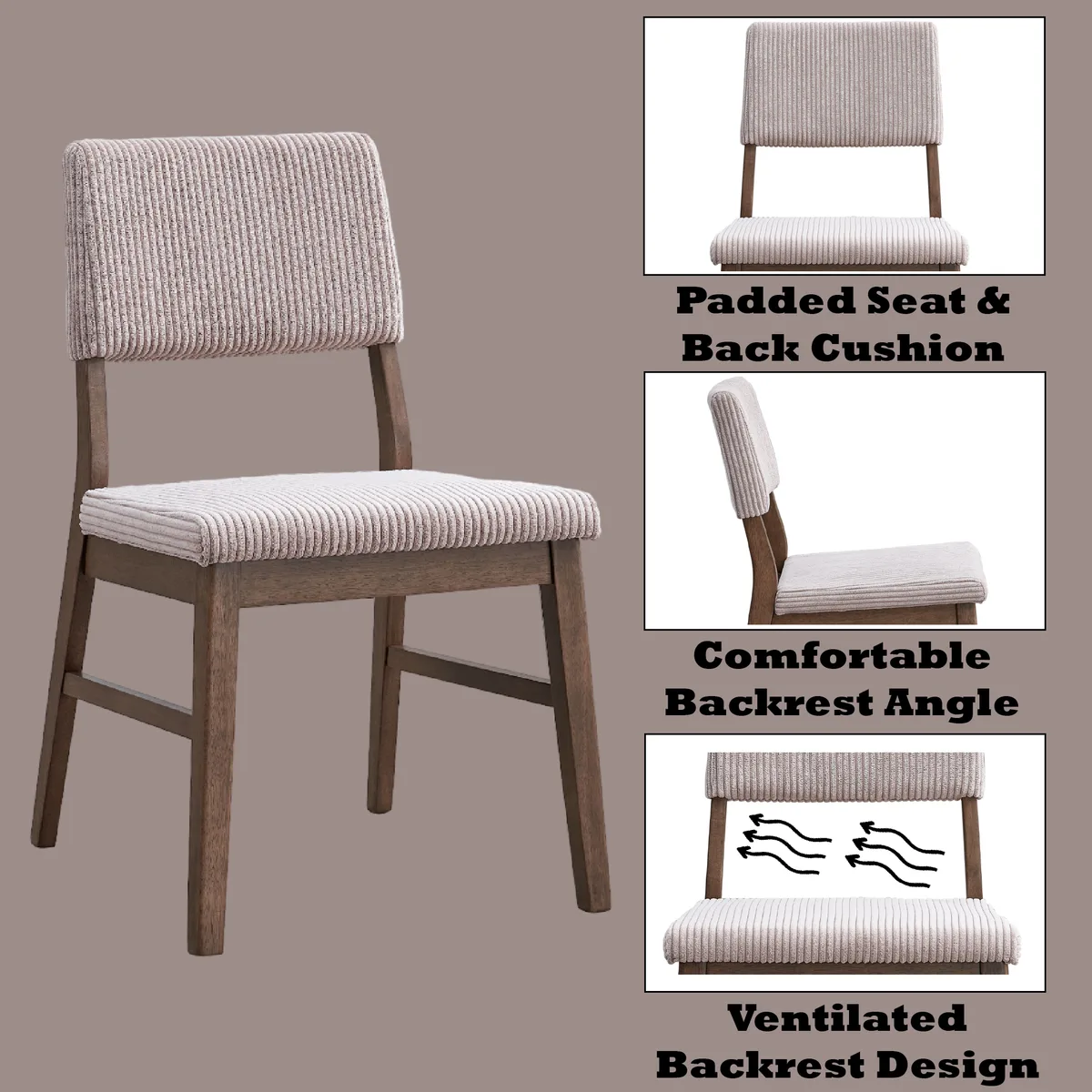Acme Seda Dusty Mauve Corduroy & Walnut Finish Side Chair (Set of 2) — view 2