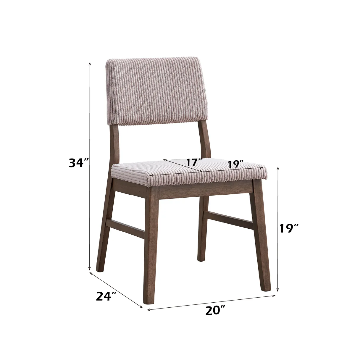 Acme Seda Dusty Mauve Corduroy & Walnut Finish Side Chair (Set of 2) — view 3