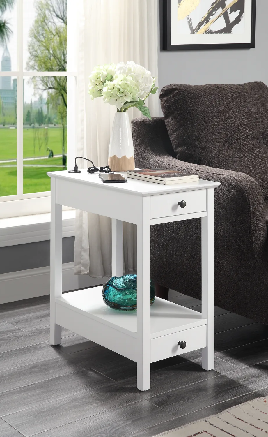 Acme Byzad White Finish Accent Table W/USB — view 1