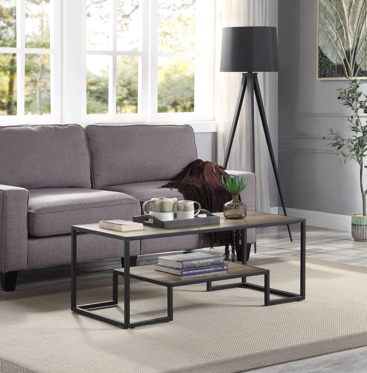 Acme Idella Rustic Oak & Black Finish Coffee Table — view 1