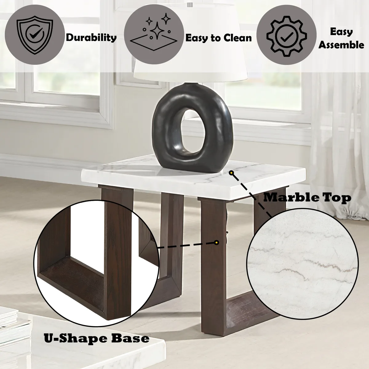 Acme Edwyn White Natural Marble Top & Espresso Finish End Table — view 2