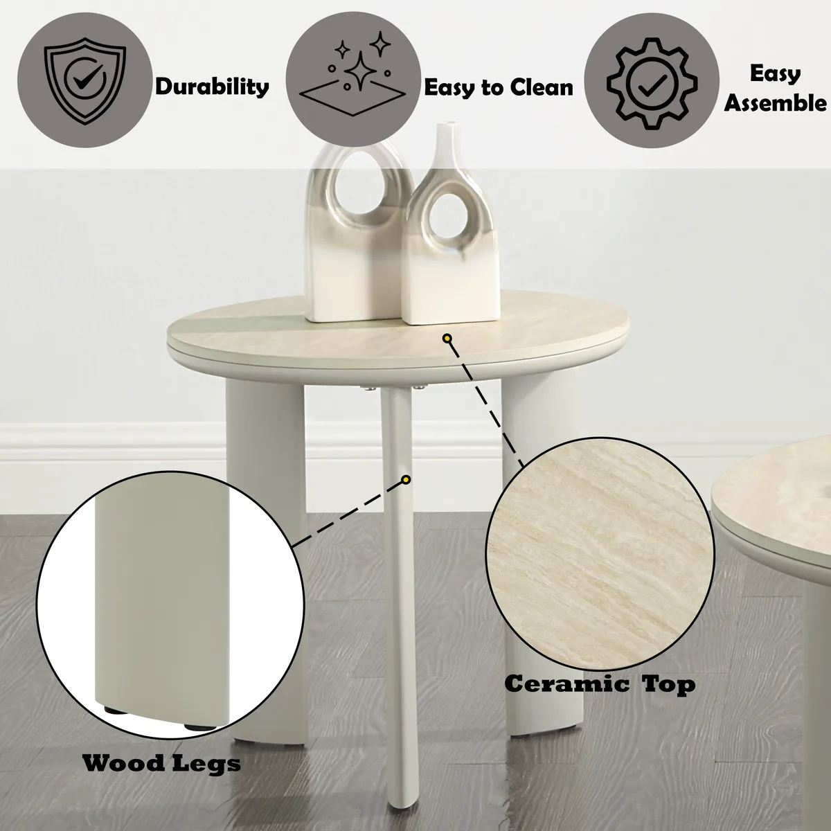Acme Ingram Ceramic Top & Light Gray Finish End Table — view 3