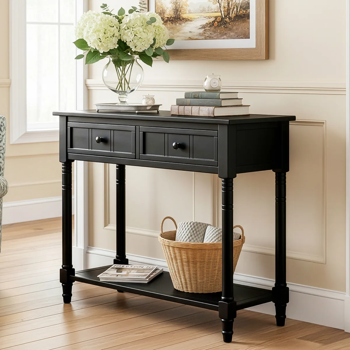 TREXM Daisy Series Console Table Traditional Design with Two Drawers and Bottom — view 1