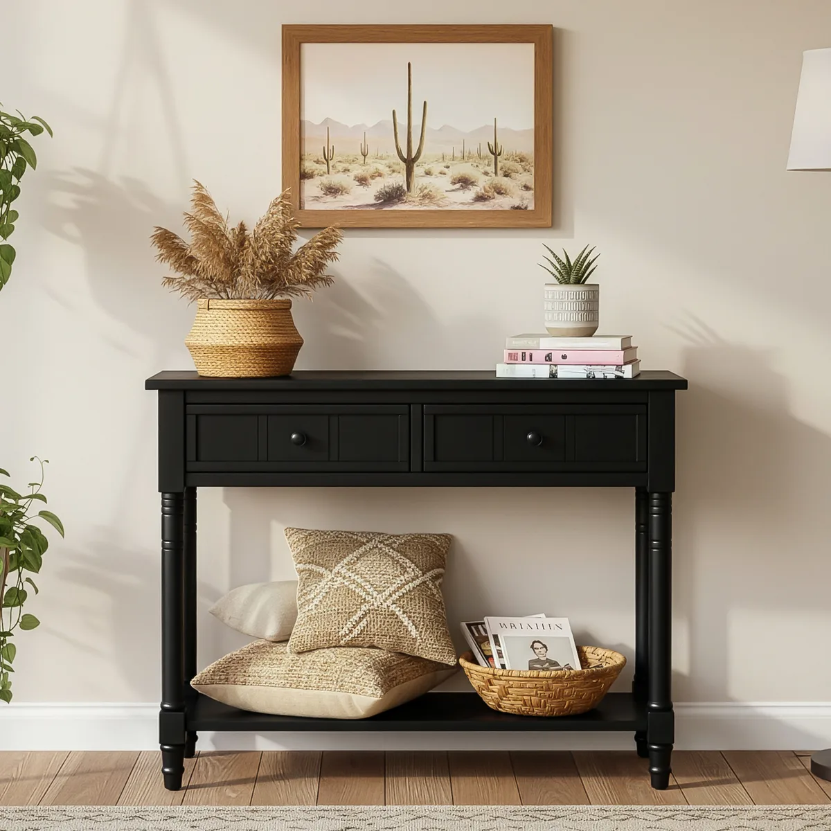 TREXM Daisy Series Console Table Traditional Design with Two Drawers and Bottom — view 2