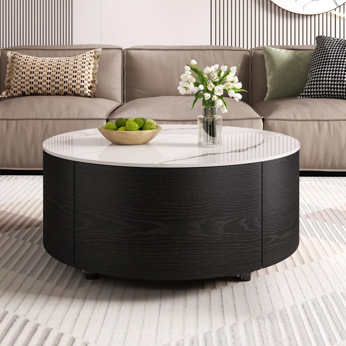 Modern Round Movable Coffee Table with Casters — view 2