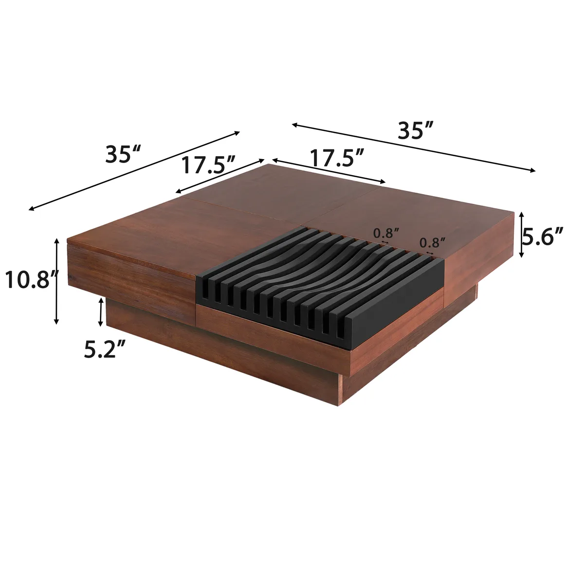 Italian Retro - Inspired Acacia Wood Storage Coffee Table,Brown & Black Color — view 4