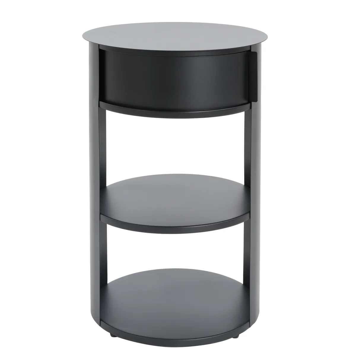 Indoor 3 - Tier Metal Round Side Table with Sliding Door Cabinet, Matte Black — view 3
