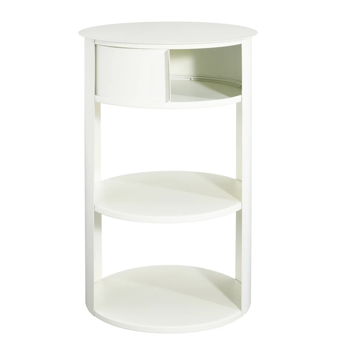 Indoor 3 - Tier Metal Round Side Table with Sliding Door Cabinet, Matte White — view 4