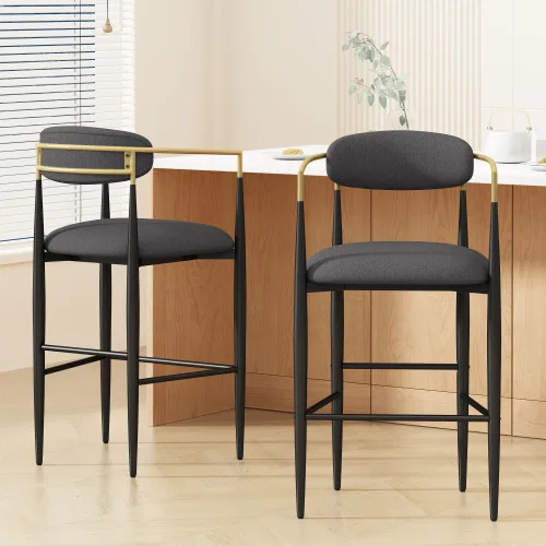Barstools Set of 2, Counter Height Upholstered Bar Stools with Backs and Iron — view 3