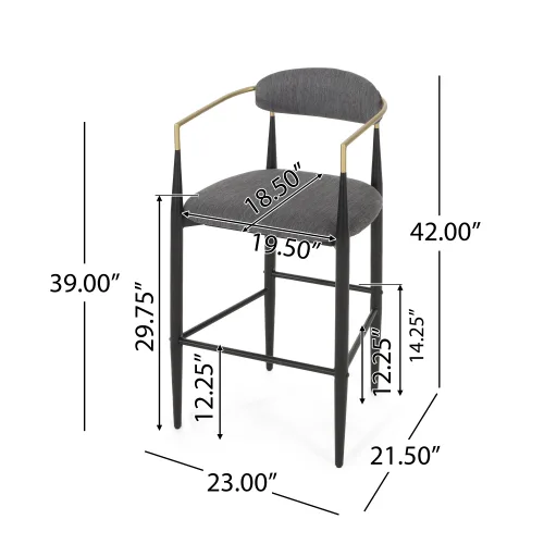 Barstools Set of 2, Counter Height Upholstered Bar Stools with Backs and Iron — view 4