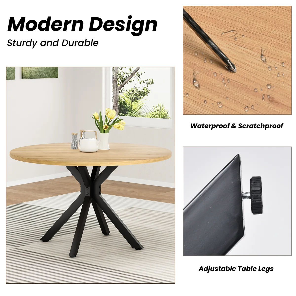 47 Inch Round Dining Table for 4 - 6 People — view 4