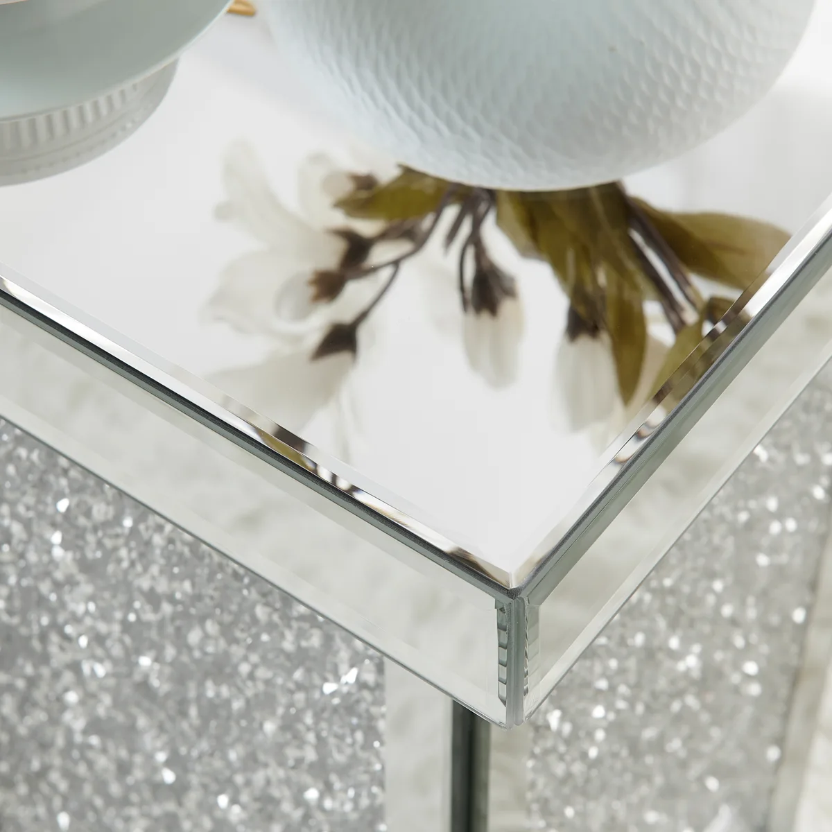 Silver Mirrored End Table with Crystal Inlay — view 4