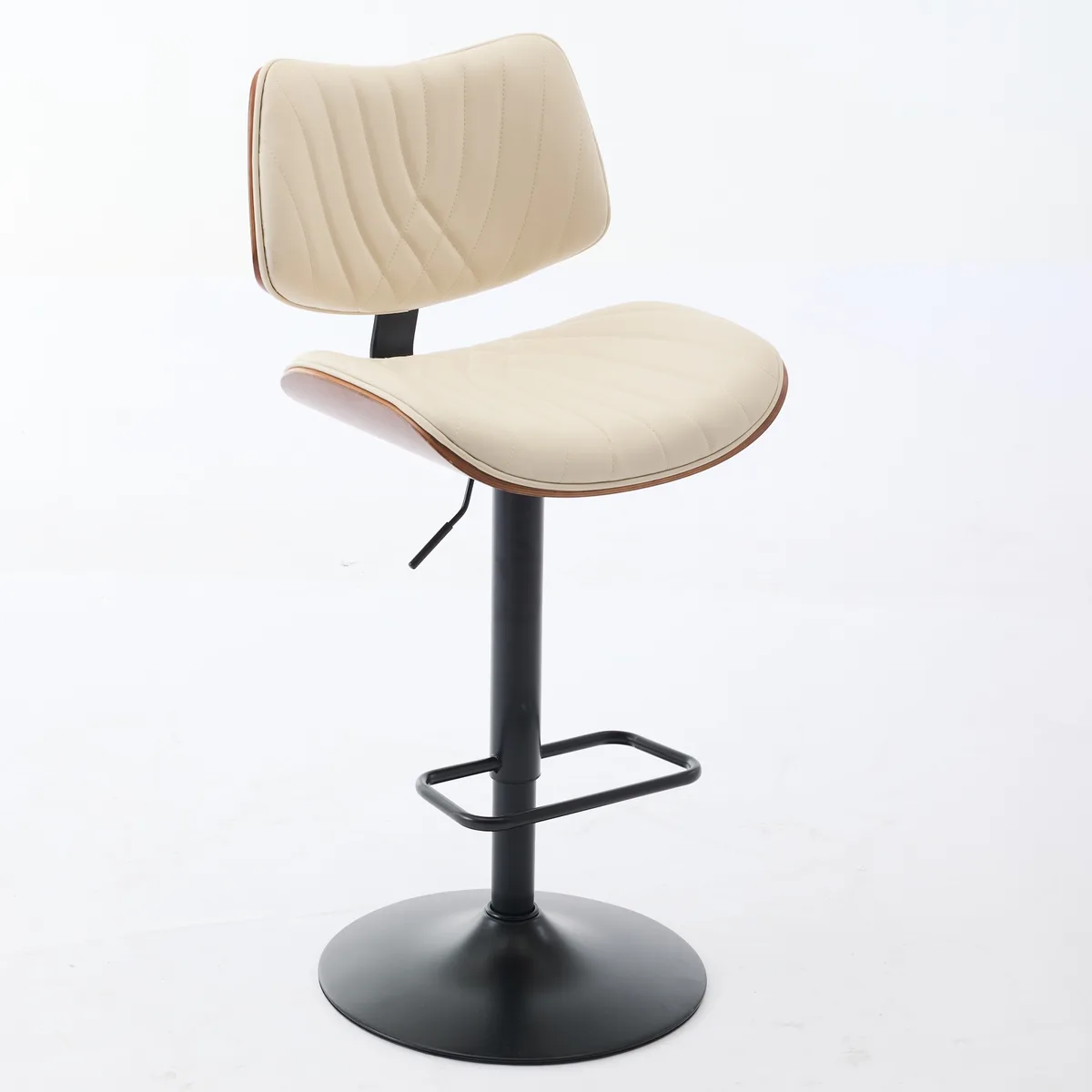 Walnut Bentwood Bar Stools Mid Century Modern Adjustable Counter Height Black — view 4