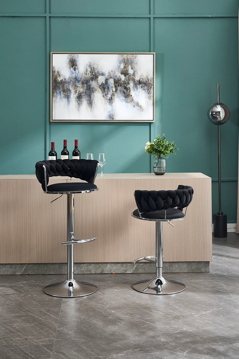Set of 2 Bar Stools,with Chrome Footrest and Base Swivel Height Adjustable — view 2