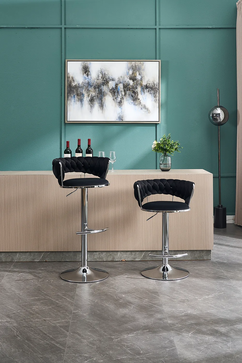Set of 2 Bar Stools,with Chrome Footrest and Base Swivel Height Adjustable — view 3