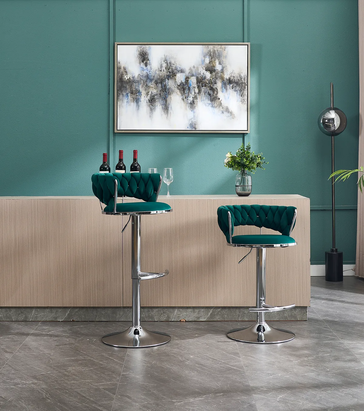 Set of 2 Bar Stools,with Chrome Footrest and Base Swivel Height Adjustable — view 1