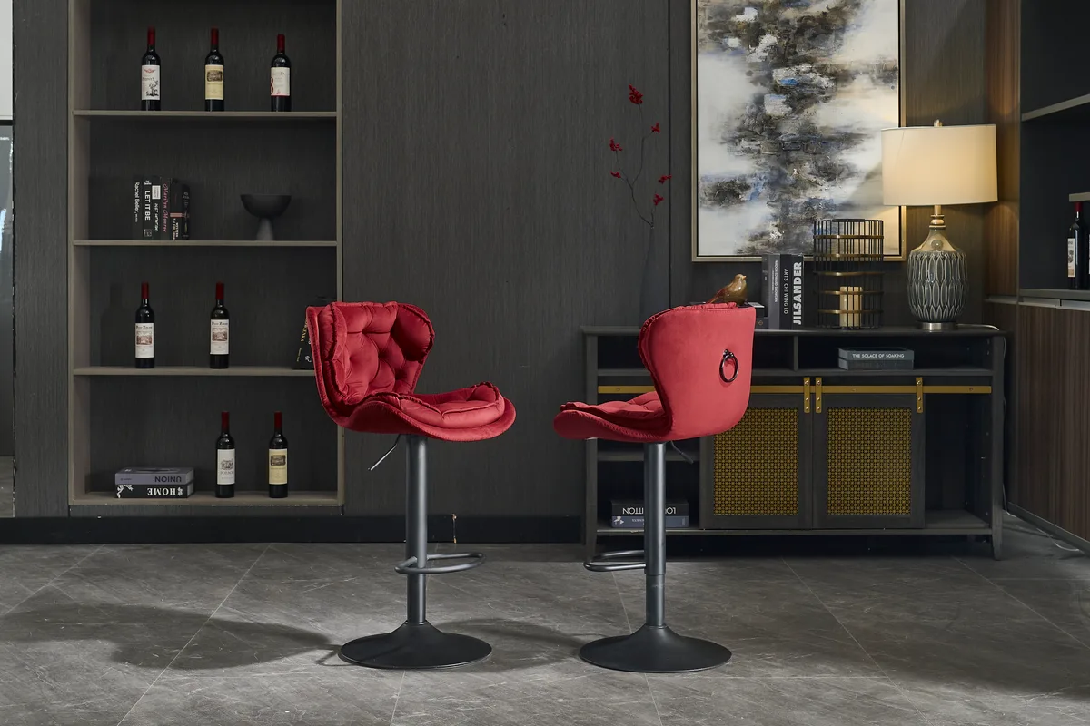 Set of 2 Bar Stools with Powder Footrest and Base Swivel Height Adjustable — view 2