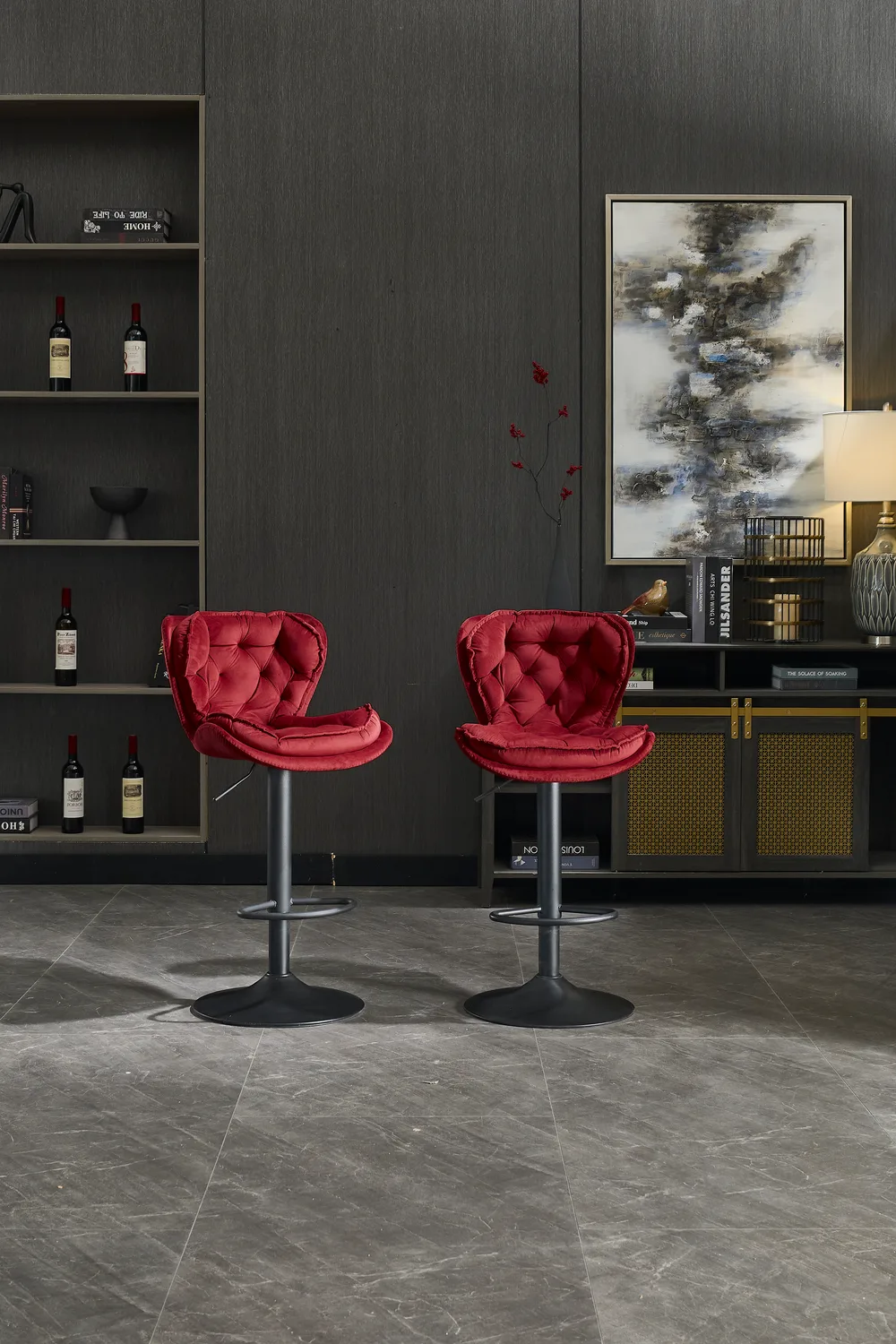 Set of 2 Bar Stools with Powder Footrest and Base Swivel Height Adjustable — view 4