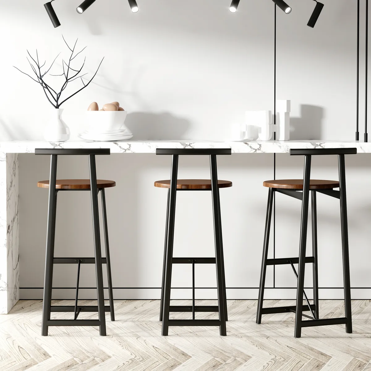 Bar Stool Set of 3 Counter Height Barstools with Back Armless Dining Chairs for — view 2