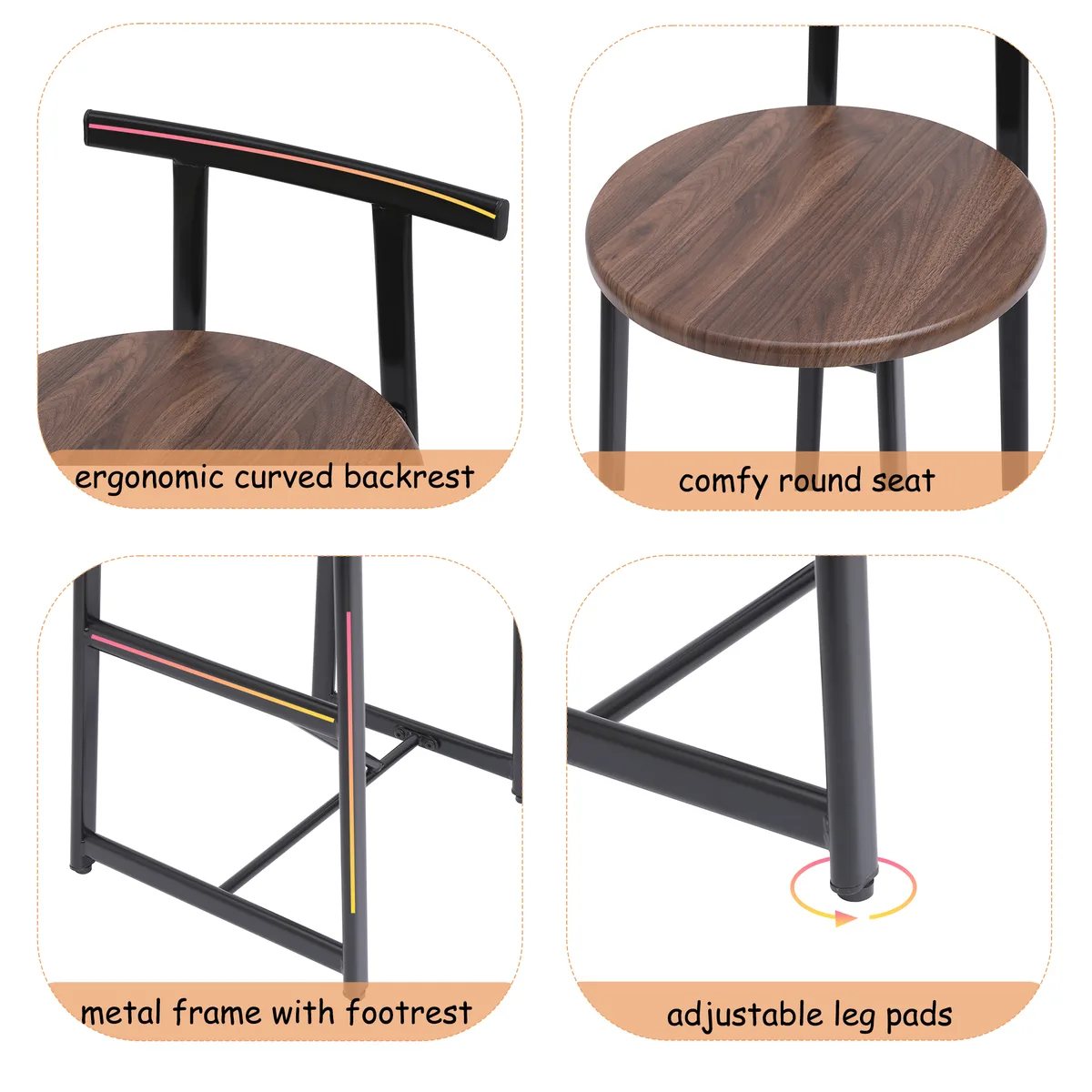 Bar Stool Set of 3 Counter Height Barstools with Back Armless Dining Chairs for — view 4