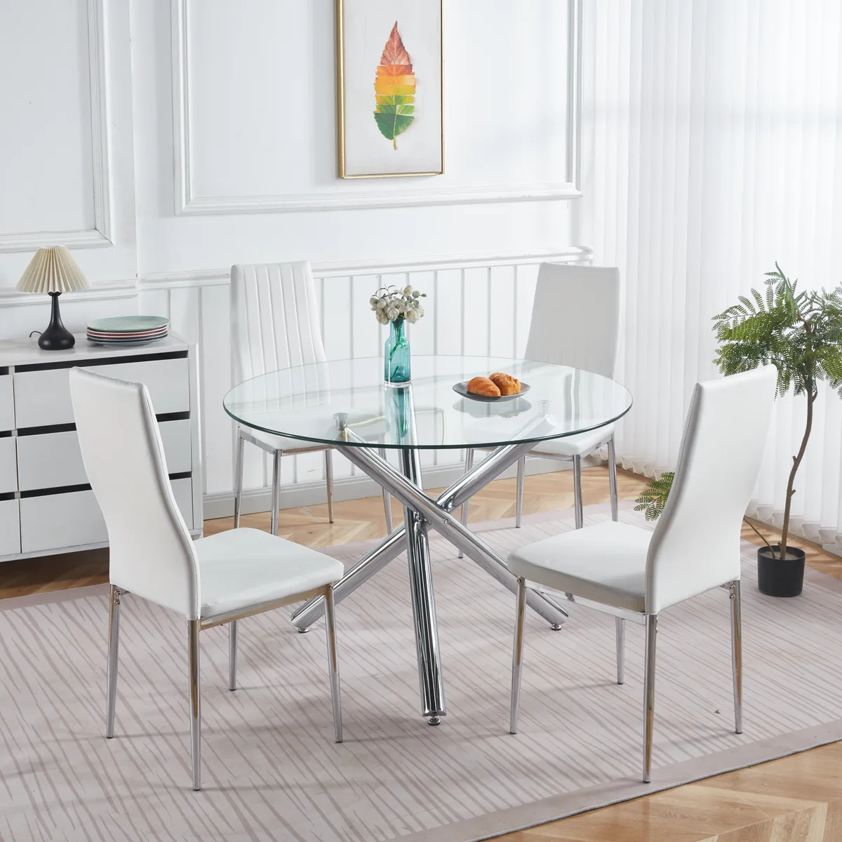 Chrome Dining Table with Metal Leg and Glass — view 2