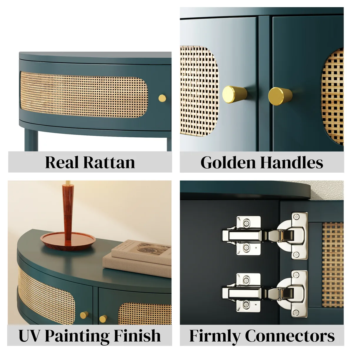 Unique Half Moon Design End Table with Sliding Rattan Door — view 4