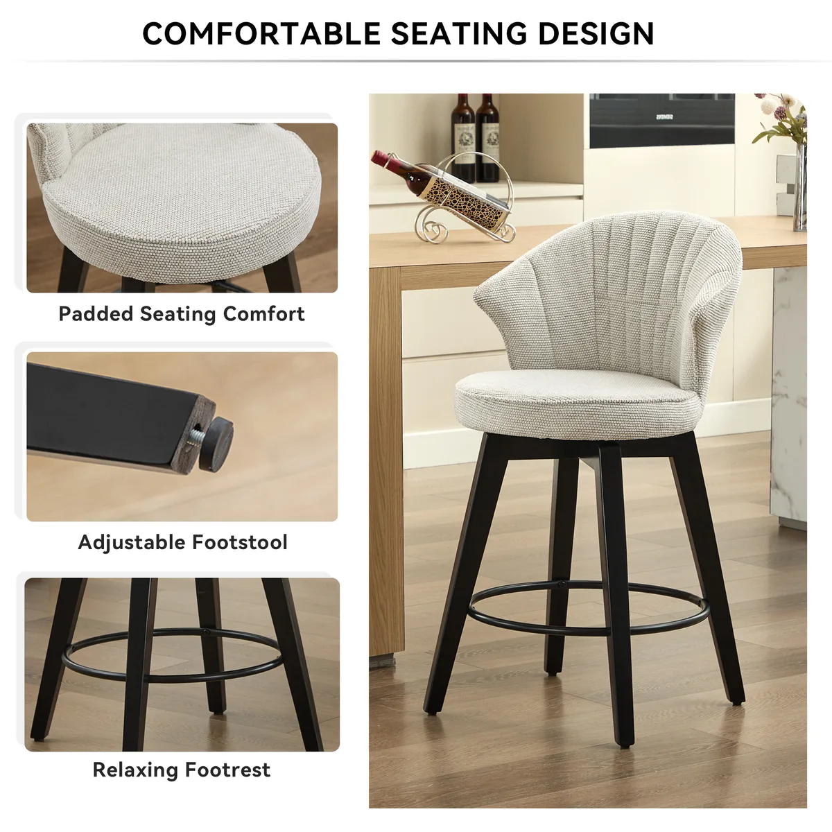 008 - Wing Back Swivel Bar Stools Set of 2 - 25" Counter Height Adjustable — view 3