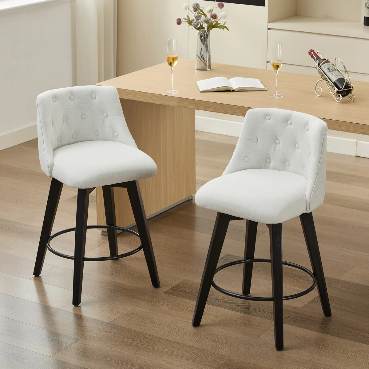 007 - 25" Swivel Bar Stools Set of 2 - Modern Counter Height Stools with Linen — view 1