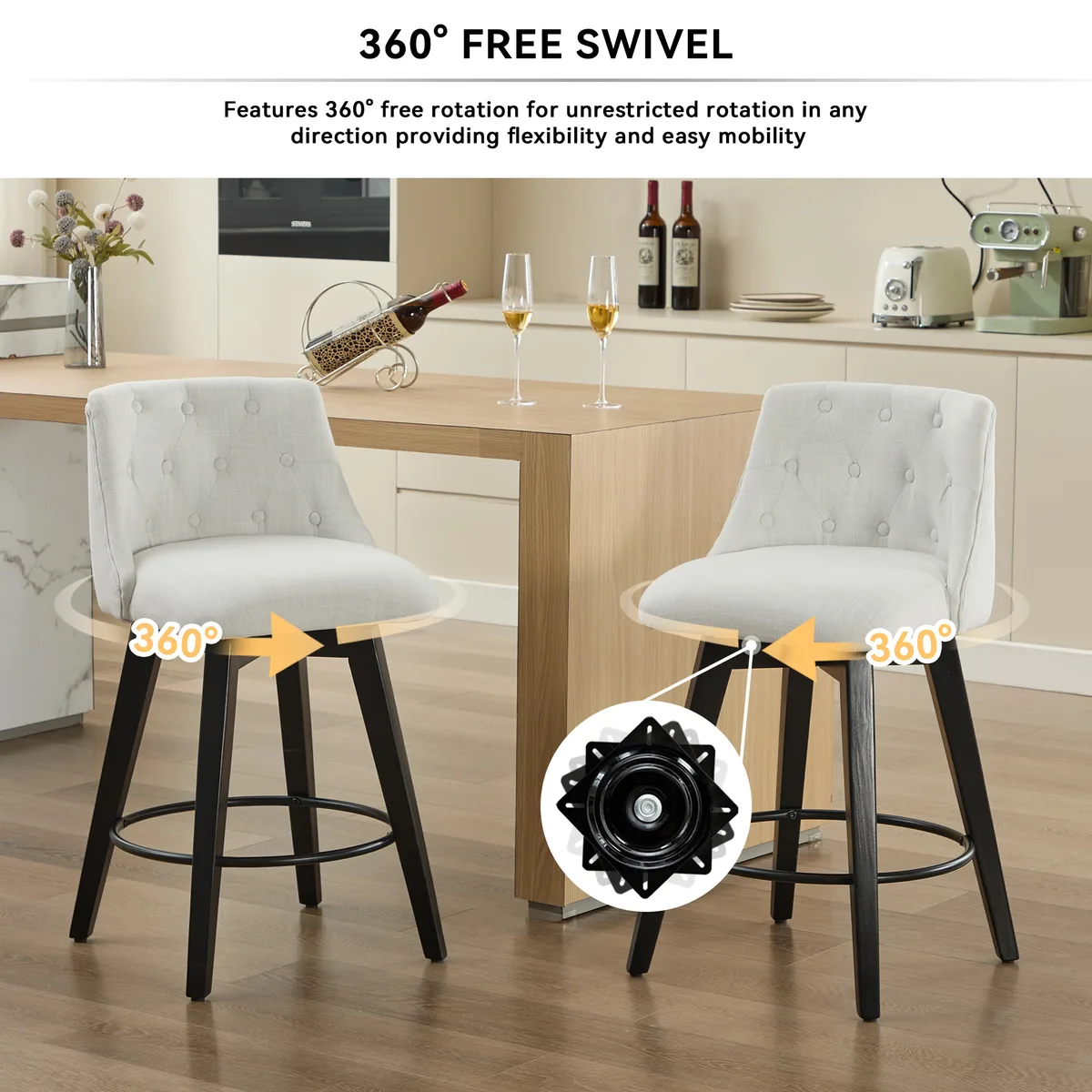 007 - 25" Swivel Bar Stools Set of 2 - Modern Counter Height Stools with Linen — view 2