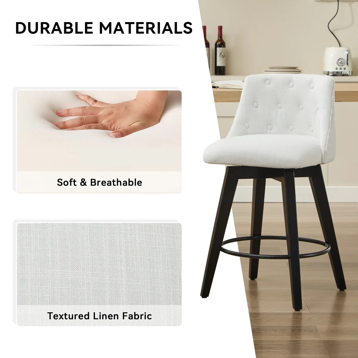 007 - 25" Swivel Bar Stools Set of 2 - Modern Counter Height Stools with Linen — view 4