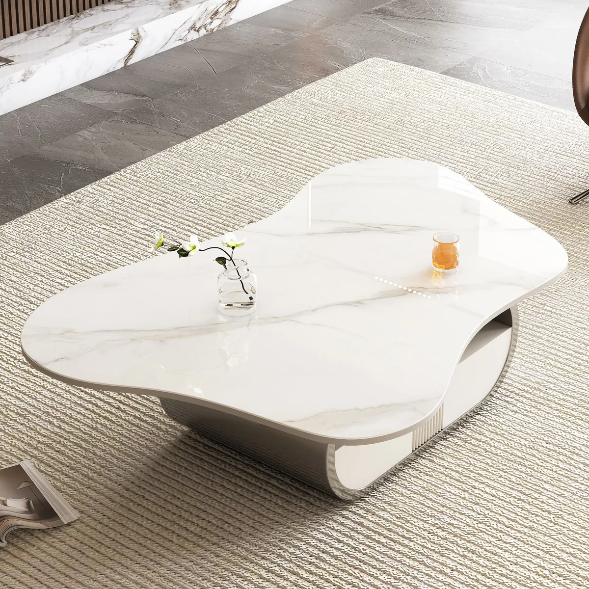 Modern Butterfly Coffee Table with Sintered Stone Top – Oval Center Table with — view 4