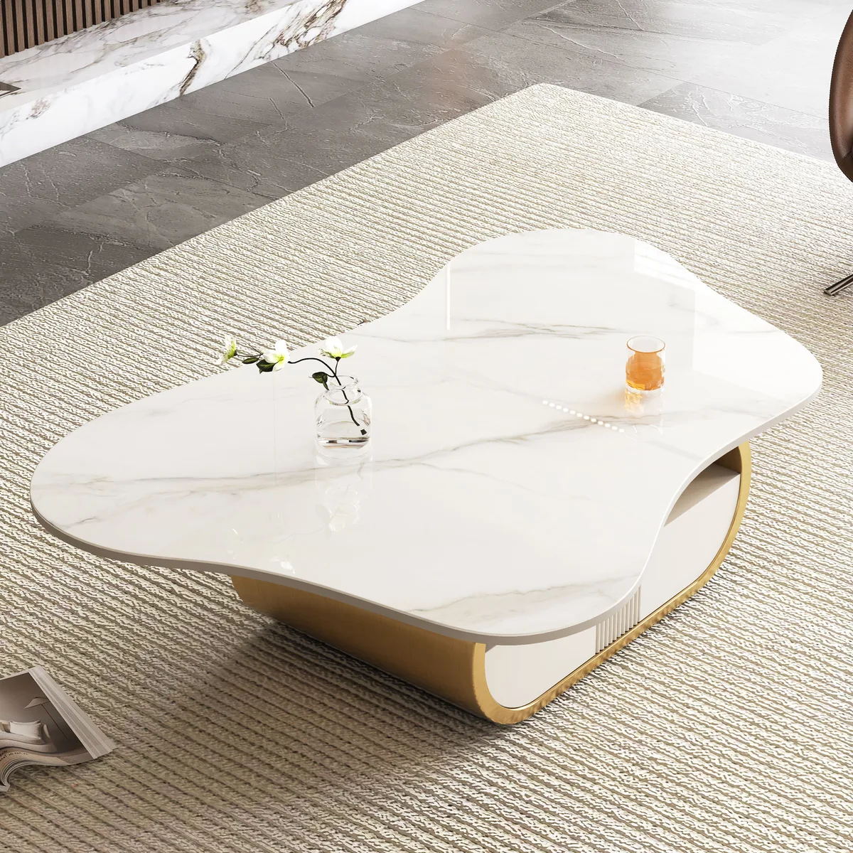 Modern Butterfly Coffee Table with Sintered Stone Top – Oval Center Table with — view 4