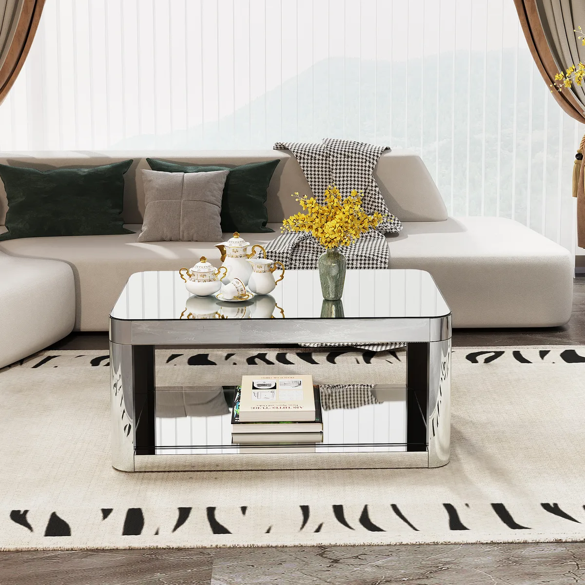 Baked Curved Mirror Coffee Table for Living Room — view 1