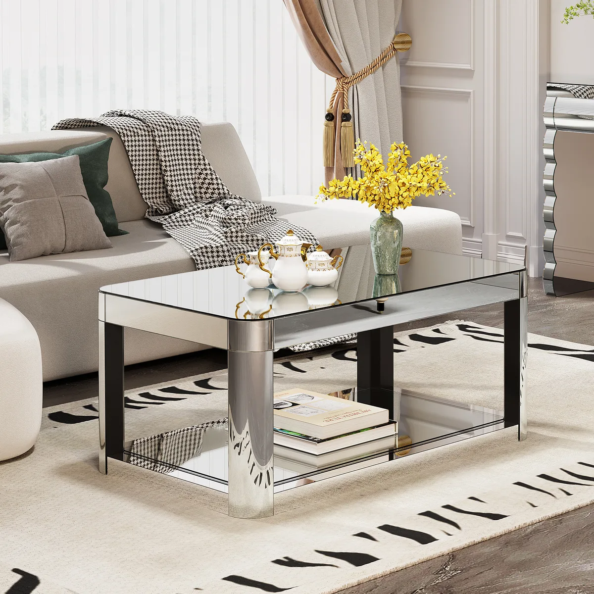Baked Curved Mirror Coffee Table for Living Room — view 3